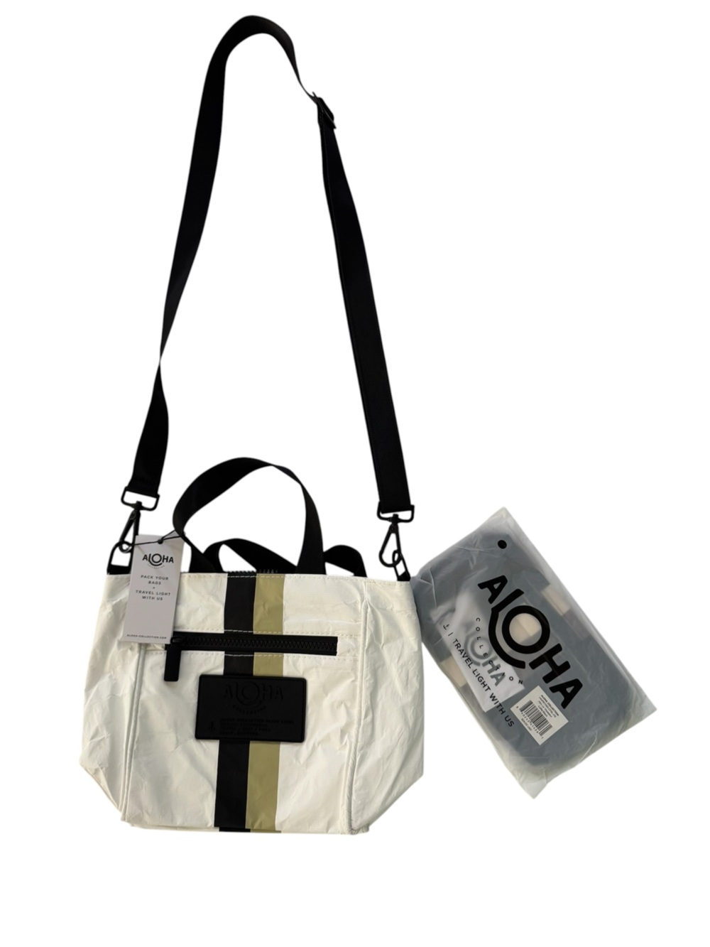 NWT ALOHA Collection Le Voyageur Crossbody + Mini Pouch LOT caffe black #NE247